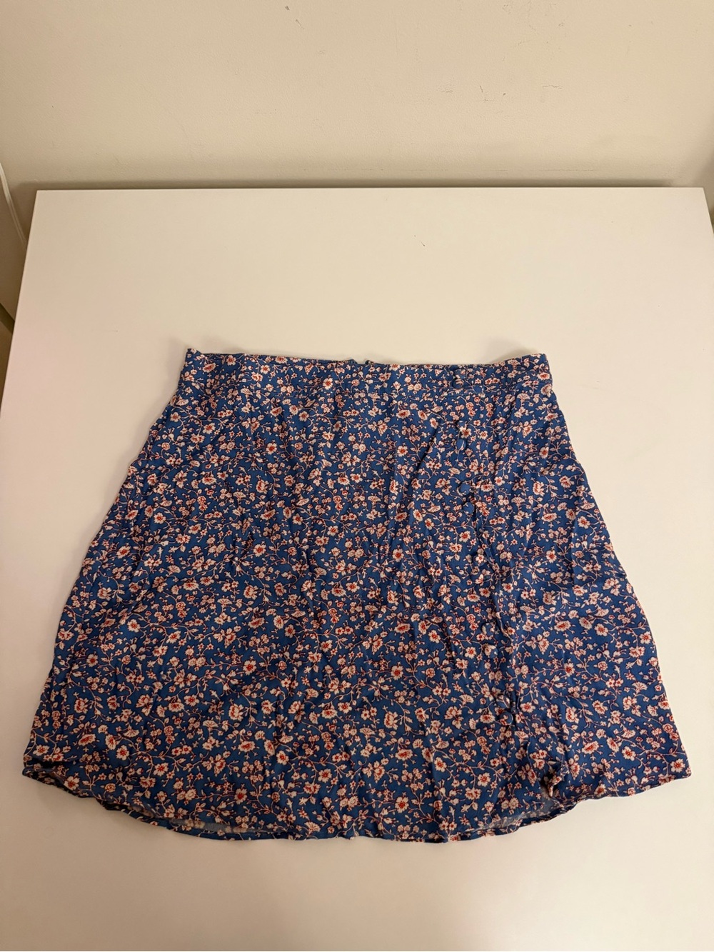 Madewell Blue Floral Mini Skirt with Pink Flowers